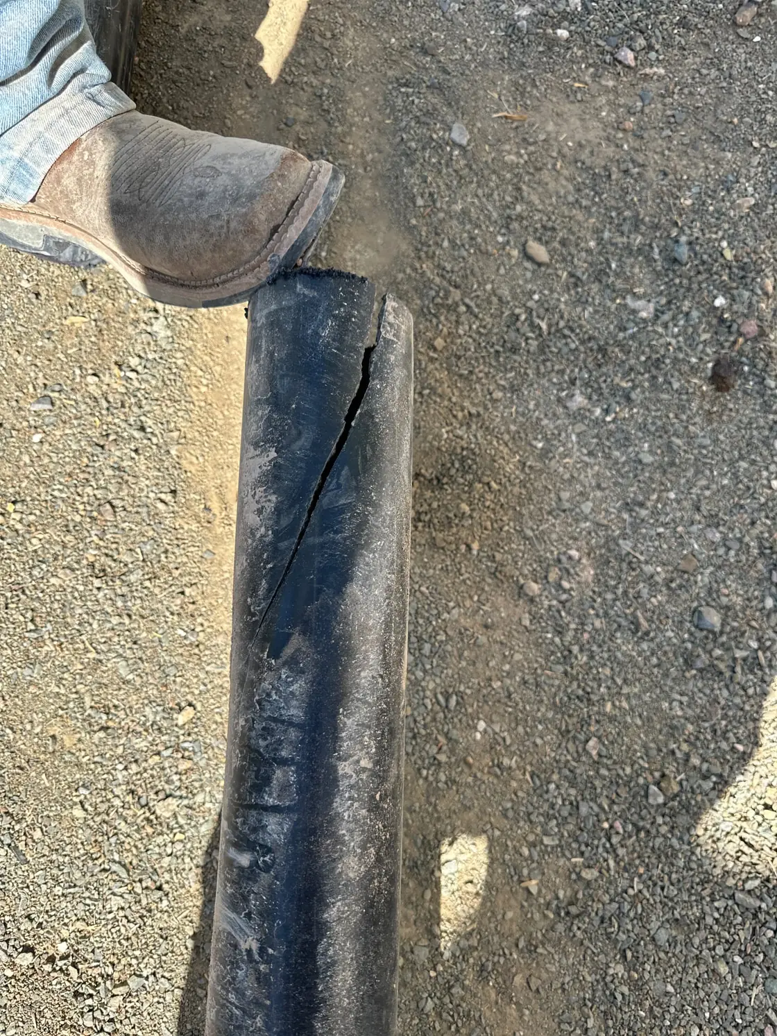 A damaged section of sewer pipe removed during plumbing work
