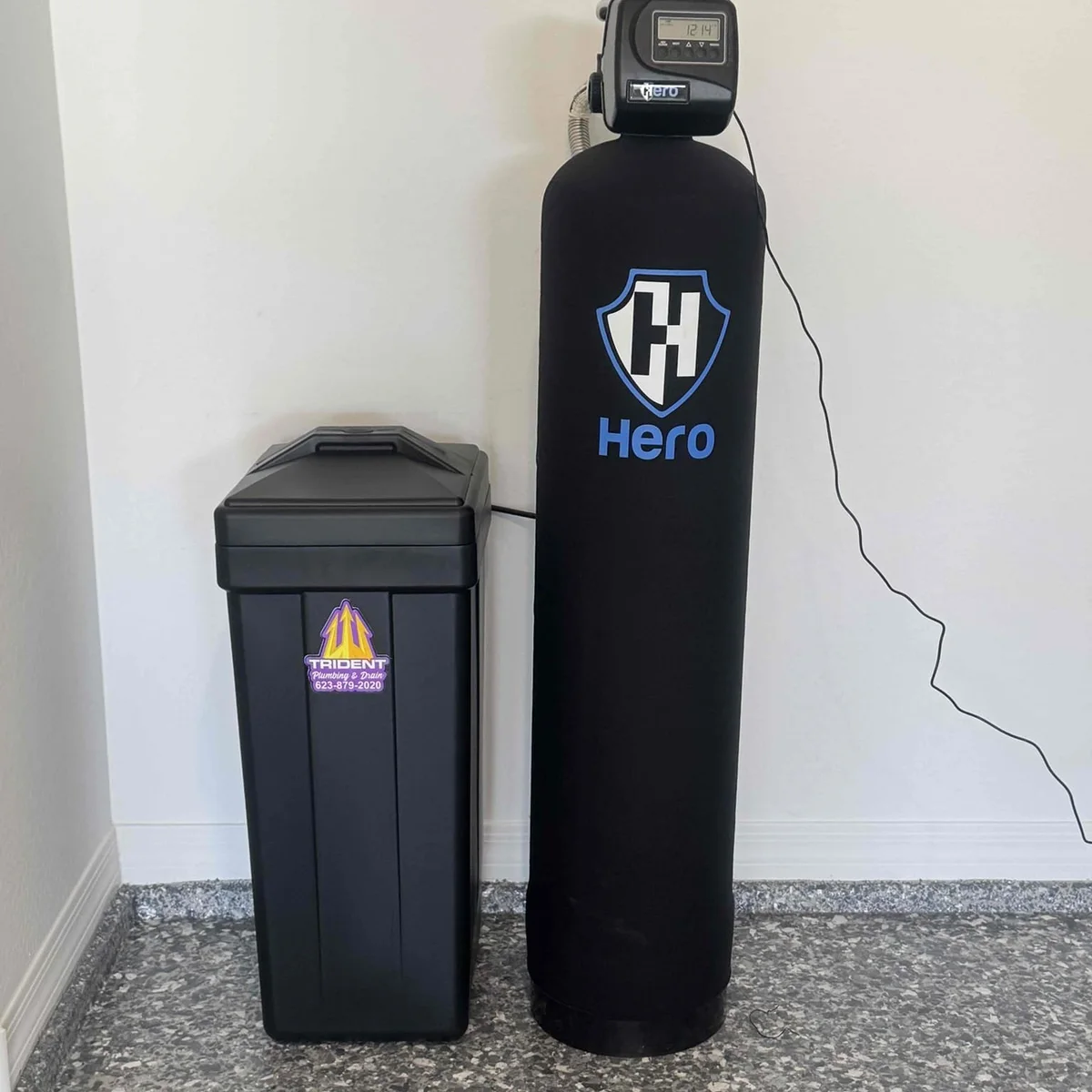 Hero whole-home water filtration system installed in a Cave Creek, AZ garage.