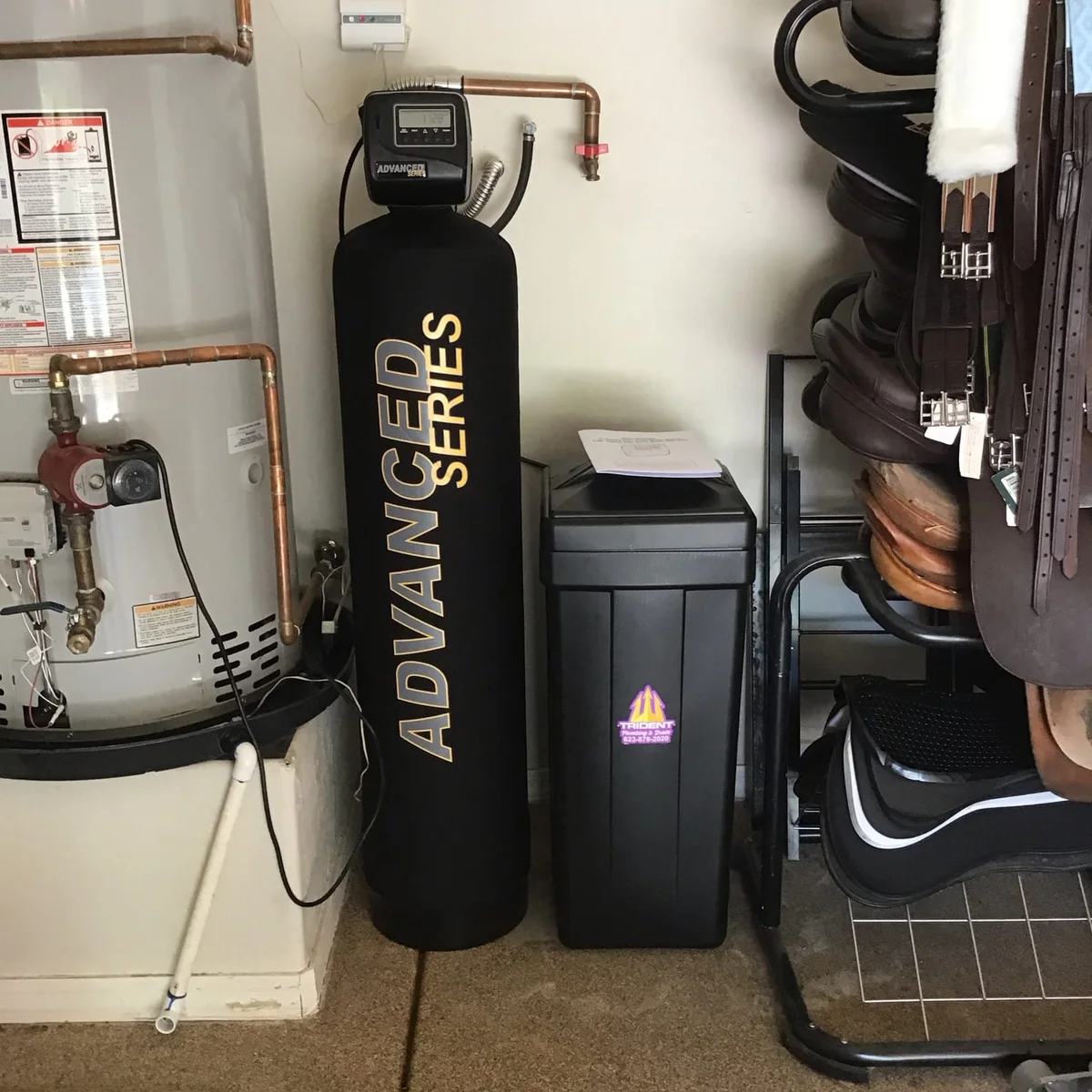 64,000-grain Advanced Series water softener installed in a Peoria, AZ garage.