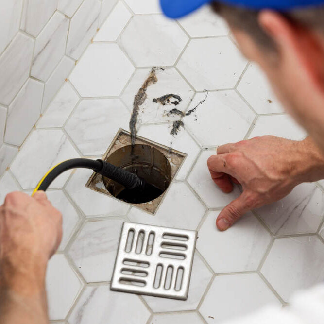 Trident technician hydro jetting a drain
